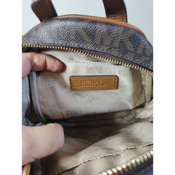 Michael Kors Rhea Mini Backpack Purse Brown Gold Square Studs Read! - Picture 8 of 15